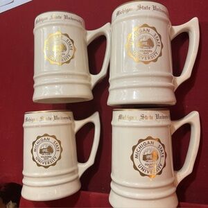 Michigan STATE university 4 MUG SET heavy Ceramic W.C. Bunting Co. Gold Trim VTG